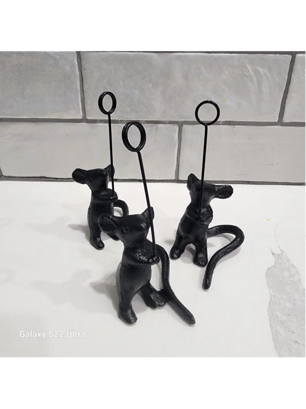 Cast Iron Mice Card Photo Holders, Set of 3